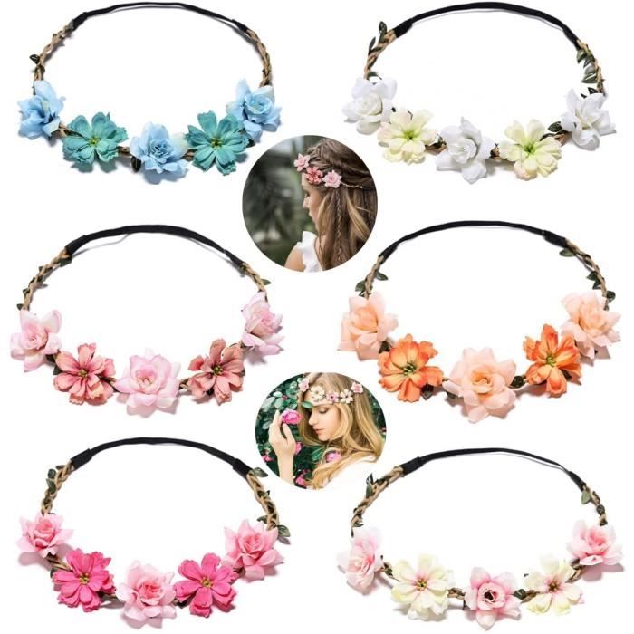 Lot De 5 Bandeaux Couronne De Fleurs - Headbands Fleurs Pour Cheveux Photographie, Mariage Et Festival