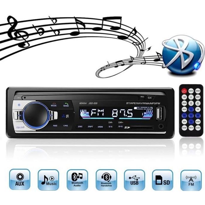 Autoradio Bluetooth, 4x60W Radio de Voiture stéréo vidéo FM Radio
