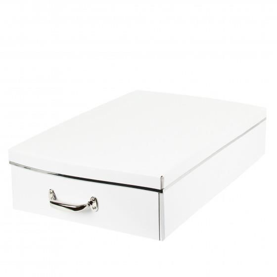 boîte sous le lit en carton recyclé blanc avec poignée métallique blanc