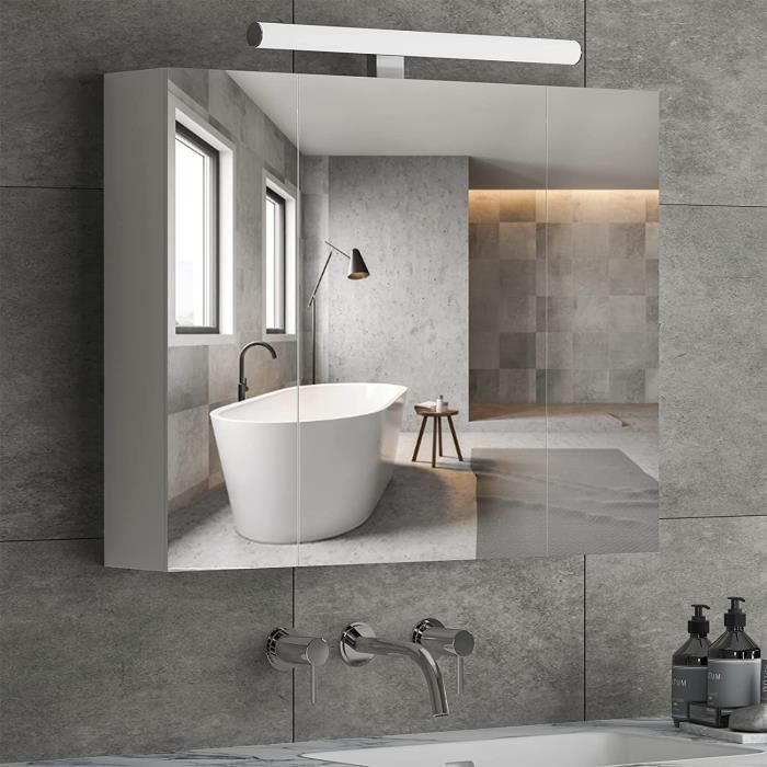 Armoire de Toilette Miroir avec éclairage LED et Prise 70×15×60cm