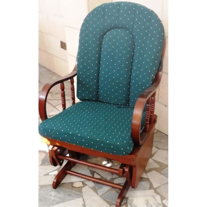 Fauteuil à bascule - LONDON - Vert - Noyer massif teinté - 100% coton - Design contemporain