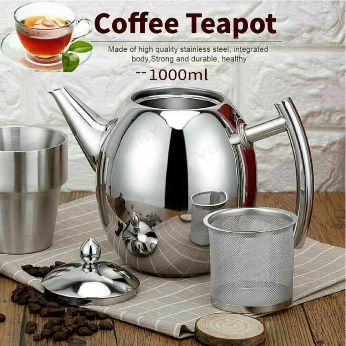 Bouilloire à eau de pot de café de théière d'acier inoxydable 1L avec filtre FR 