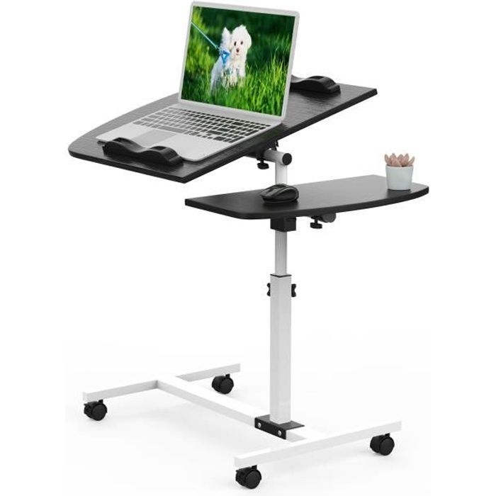 ldszxne table pour ordinateur portable à roulettes table de lit hauteur réglable avec support de souris plateau inclinable noir