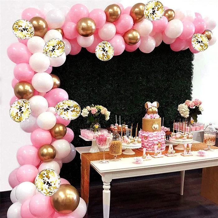 Ballons Confettis avec Bande et Ruban 118pcs Kit Arche Ballon Anniversaire Fille Rose Pâle Blanc Or Mariage Saint Valentin Guirlande Ballon Décoration HALOVIE Arche Ballon Rose Pastel