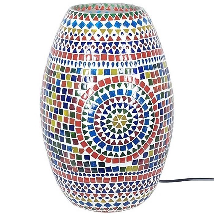 Lampe - Marque inconnue - Ovale en verre multicolore - Hauteur 36cm - Diamètre 25cm