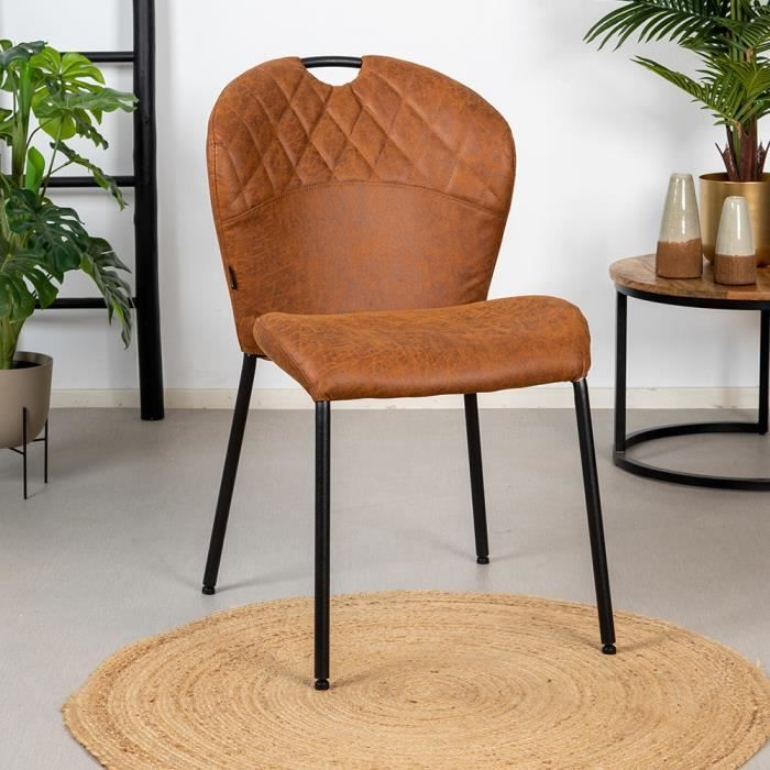 chaise de salle à manger empilable fay en cuir écologique cognac - livin24 - style industriel - loft