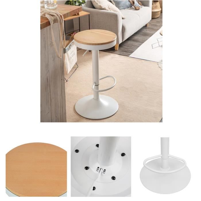 RTESGEO - 2 X TABOURET DE BAR RÉGLABLE BLANC SCANDINAVE - PIEDS EN ACIER INOX GALVANISÉ - SIÈGE ECO ÉPAIS DOUX IMPORTÉ