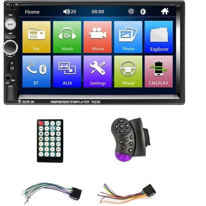 Autoradio 2 Din 7" Avec CarPlay/Android Auto Sans Fil + Caméra Recul - EQ FM, Commandes Volant, 16 Thèmes, Double USB - Compatible Avec La Plupart Des Véhicules