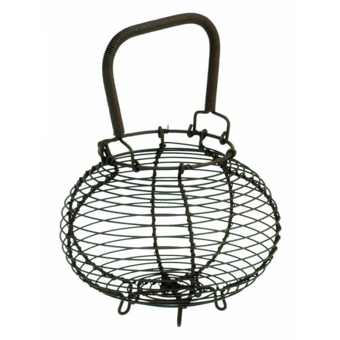 Panier à œufs En Fil Métallique Noir - Rond, Avec Poignée, 19.7x12.7cm, Pour œufs Frais Fruits Légumes