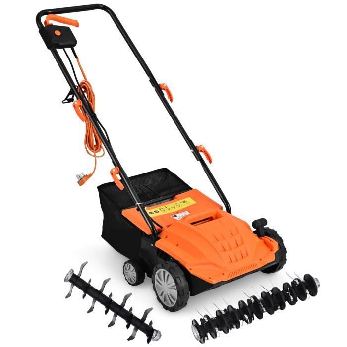 COSTWAY Scarificateur de Pelouse &Eacute;lectrique de 12A avec Verrouillage de S&eacute;curit&eacute; Profondeur &agrave; 3 Niveaux Sac de 40 L Scarificateur Orange