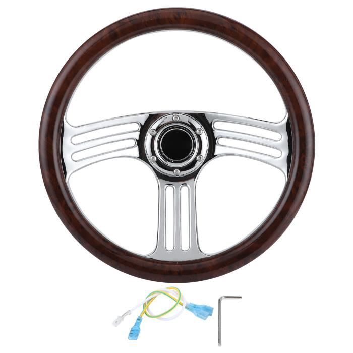 Volant Classique En Bois De Noyer 380 Mm (15") - 3 Rayons Acier, 6 Trous Universel | Pour Modification Voiture, Style Rétro - 2