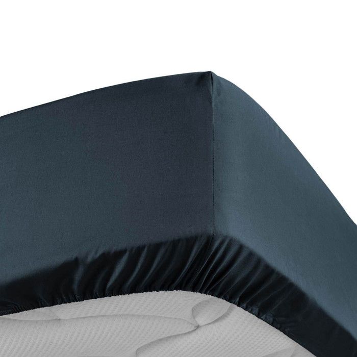 Drap housse 160x200 cm - Percale 100% coton - Bonnet 30 cm - Bleu nuit
