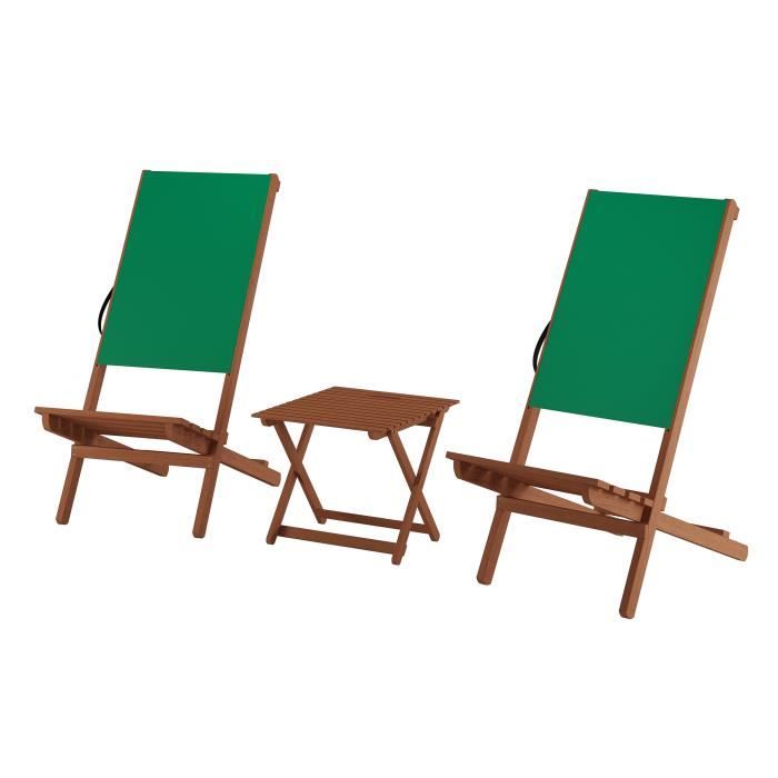 chaise pliante en bois avec table, chaise de plage, siège de pêche, tissu vert v-10-362 [double avec table]