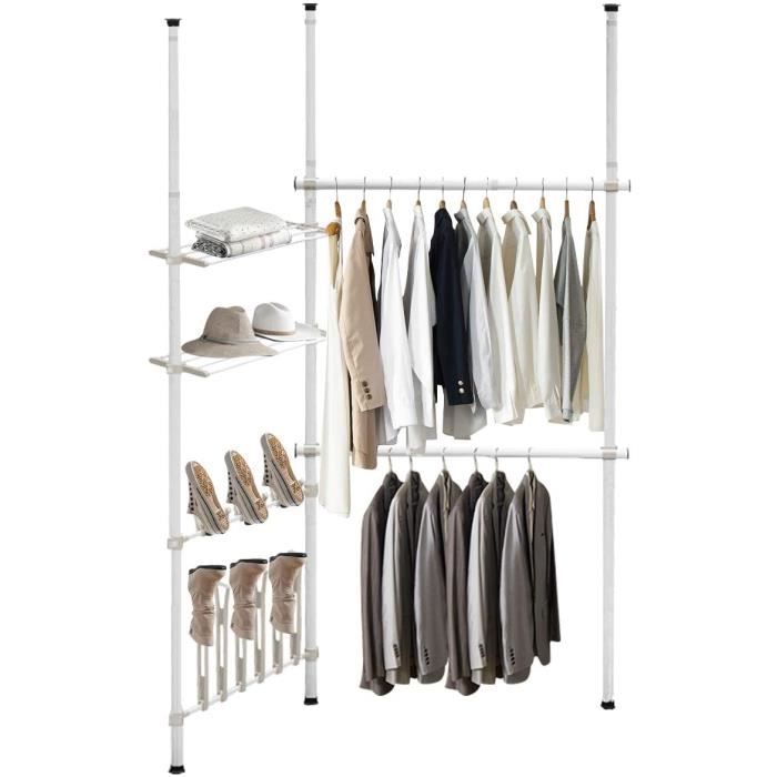 Système Rangement Vêtements Cintre Télescopique DOITOOL - Porte-Vêtements Extensible Métal - Rangement Pratique Séchoir Vêtements Adjustable