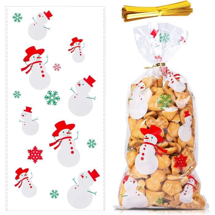 50 Sacs Bonbons Noël Pochette Sachet Transparent Père Noël Sacs de