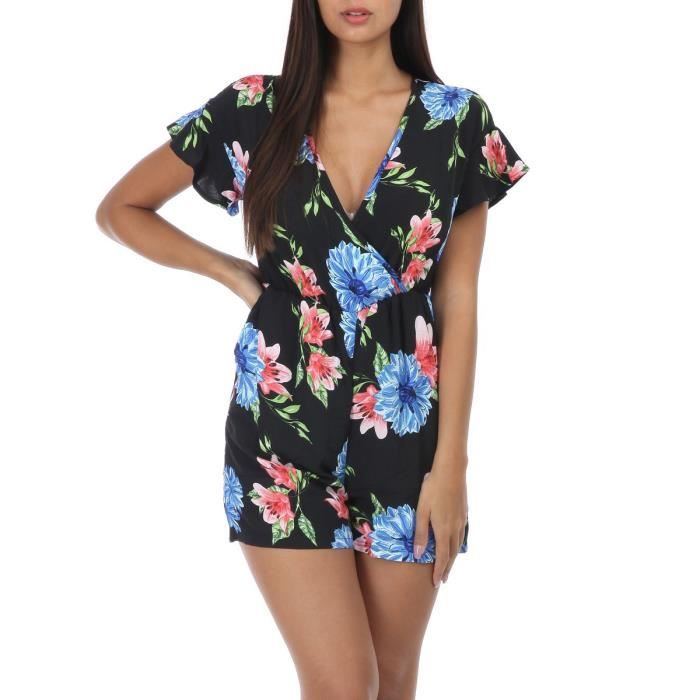 Combishort blanc cache-coeur fleuri avec bretelles - Morango, vêtements  pour femme