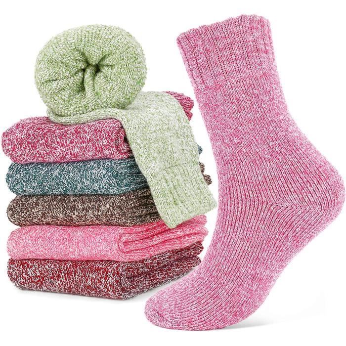 Lot De 5 Paires Chaussettes Hiver Femmes épaisses Et Douces - Taille Unique EU 36-42, Motifs Brodés, Thermiques - Cadeau Femme, Fille, Noël