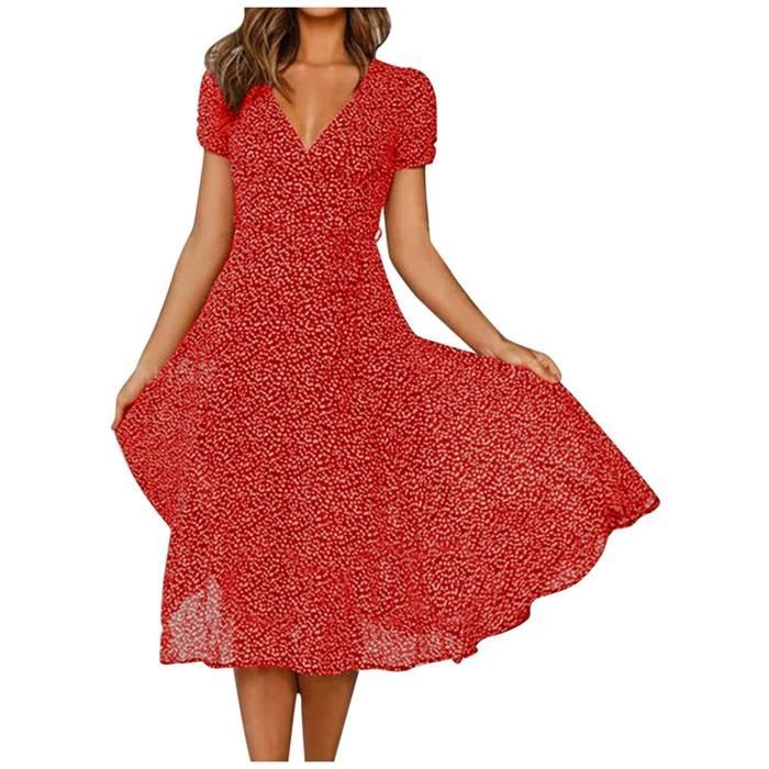 Femme D'été Robe Longue Imprimé Floral Wrap Col en V Manches Courtes ...