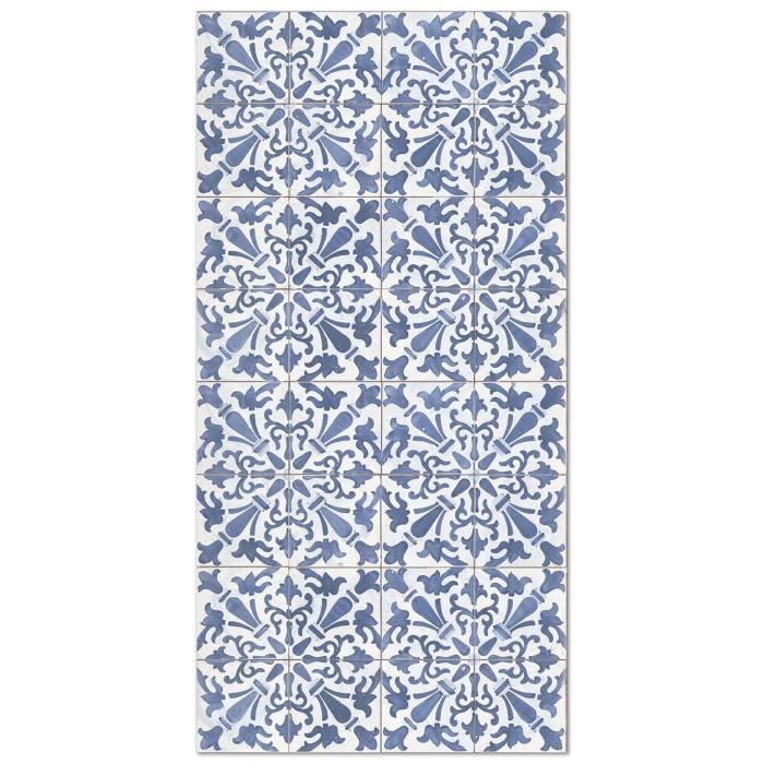 Tapis Vinyle Carreaux Ciment Séville Bleu - 120x160 Cm - Imperméable Antidérapant - Intérieur/Extérieur - 6