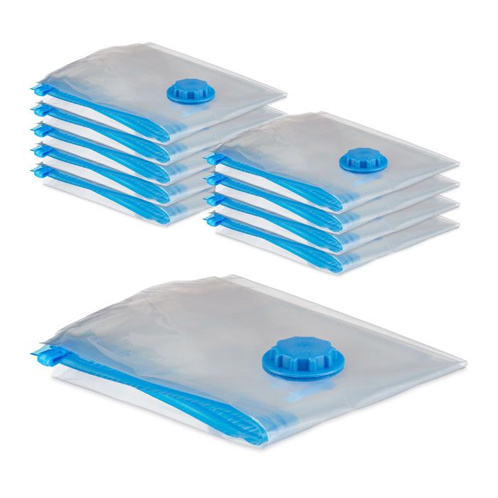 Relaxdays Sacs sous vide lot de 10 housses de rangement pour voyage vêtements & couvertures à aspirer transparent