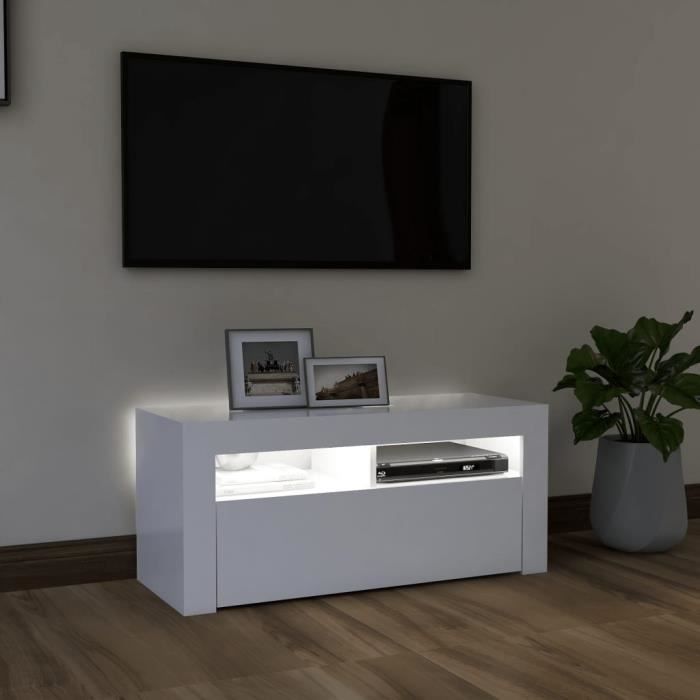 Meuble TV de jeu, table console média TV LED de jeu, Meuble TV avec lumières LED Blanc 90x35x40