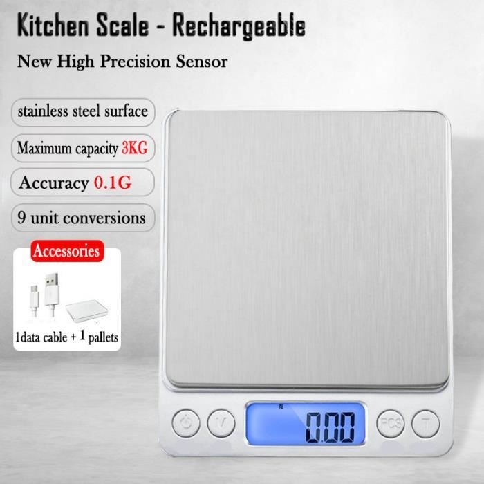 Balance De Cuisine électronique Haute Précision 500g/0.01g - Acier Inox, 7 Unités, Avec écran LCD - 2