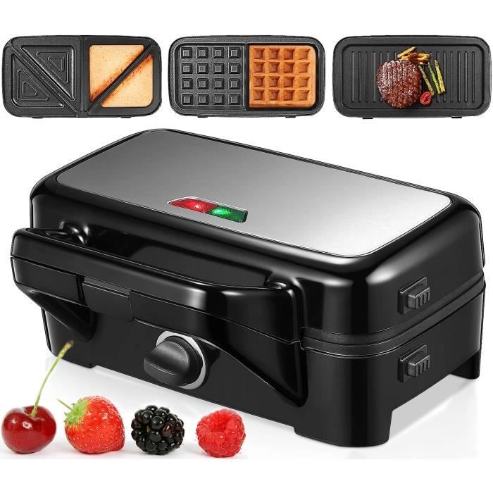 Appareil 3 En 1 Extralink - Croque-Monsieur, Grille-Pain Et Gaufrier 1000W Avec Plaques Interchangeables Antiadhésives