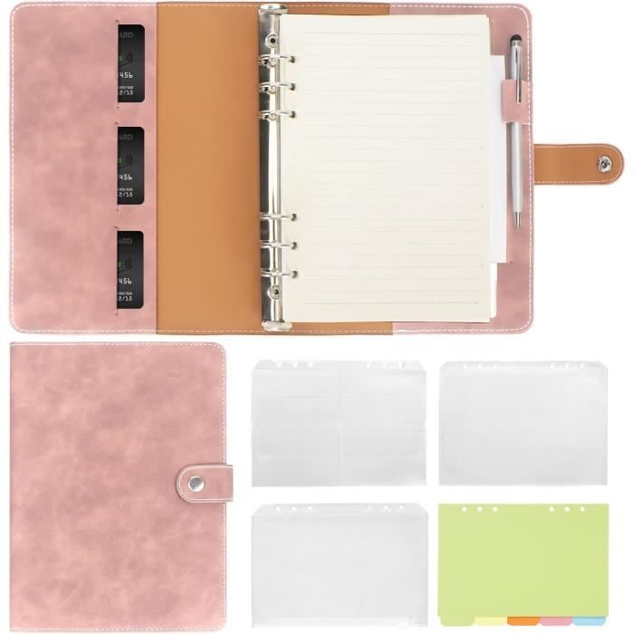 SKTMH Lot De 4 Classeurs A5 En PVC Transparent à 6 Anneaux - Couvertures De Reliure Rechargeables à Anneaux Ronds Avec Fermeture à Bouton-pression - Couverture Transparente Pour Carnets De Notes - 8