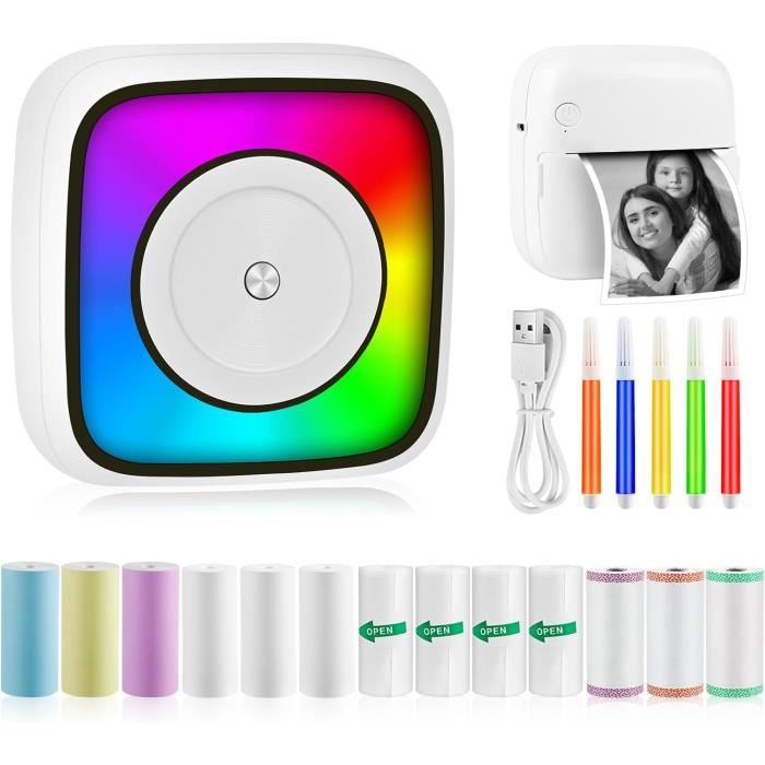 Imprimante Photo Portable GuKKK - Mini Imprimante Thermique Sans Fil Bluetooth - Noir Et Blanc