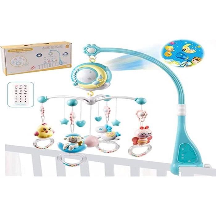 Mobile Musical Bébé Avec Projection Étoiles Et Hochets - Berceau Bleu 0-12 Mois