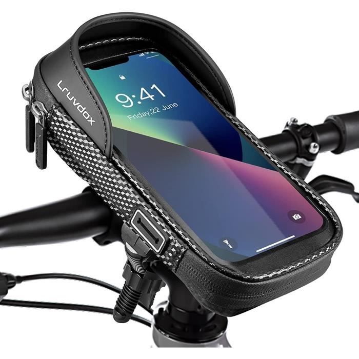 Porte-Smartphone Vélo, Porte-Smartphone Étanche avec Écran Tactile, Rotatif  à 360°, Hauteur Réglable pour iPhone Samsung Galaxy Huawei à 6,7 Pouces,  compatible avec Moto Vélo, Noir 
