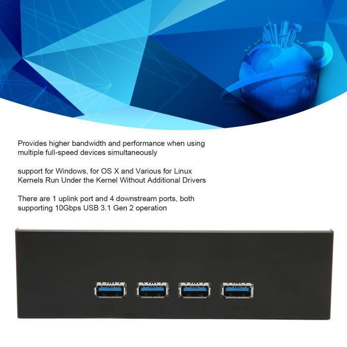 Panneau Avant USB 3.0 8 Ports Avec Alimentation SATA - Pour Baie Lecteur 5.25", étend La Connectivité De Votre PC