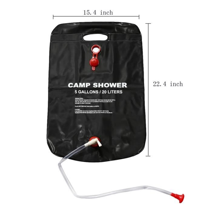 Yuragim Sac de Douche Solaire Camping, 20L Solaire Sac de Douche Portable, Pliant Extérieur pour Douche avec Amovible à Tête de Douche 45 °C Chauffe Eau Solaire Douche pour Randonnée Escalade Voyage