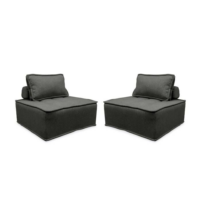 Lot de 2 chauffeuses pour canapé modulable tissu capitonné gris avec un coussin