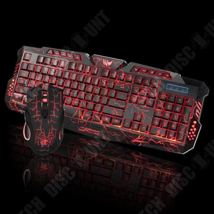 TD® Pack Clavier et Souris Gaming éclairage LED ergonomie multimédias touches réactives anti patinage optimisation confort de jeux