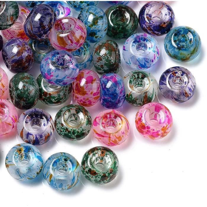 Lot De 50 Perles Européennes Grand Trou - Verre Imitation Résine Bleu Foncé Avec Strass