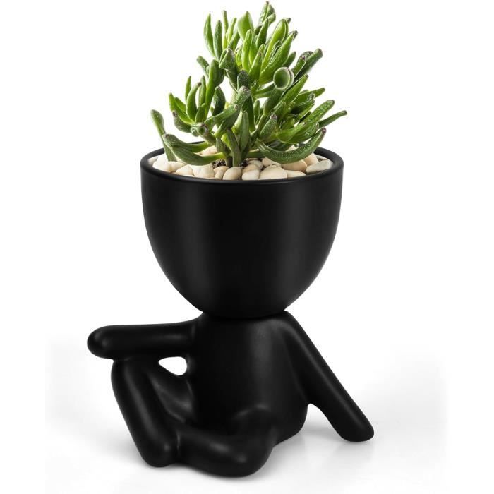 Pot De Fleurs Céramique J-Line - Noir, Finition Rugueuse - Diamètre 23 Cm - Cache-pot Irrégulier - 5