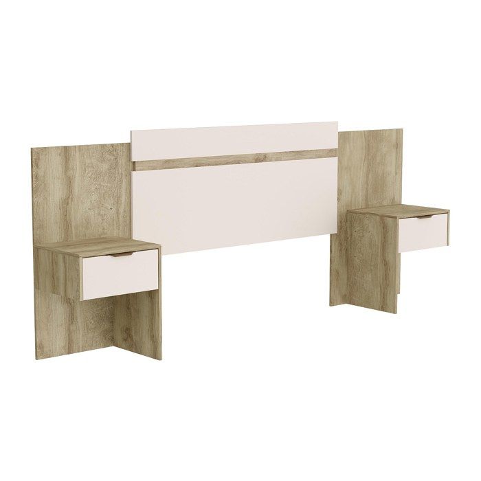 Tête de lit extensible avec chevets - 140/160 cm - Coloris : Naturel et ivoire - PARATI