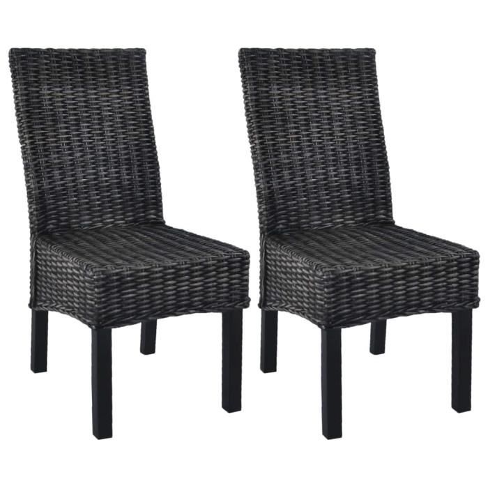 vidaXL Chaises à dîner 2 pcs Noir Rotin kubu et bois de manguier