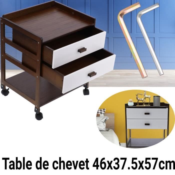 zhihushop - meuble -  table de chevet en bambou avec 2 tiroirs de rangement table côté canapé à roulettes - 8487