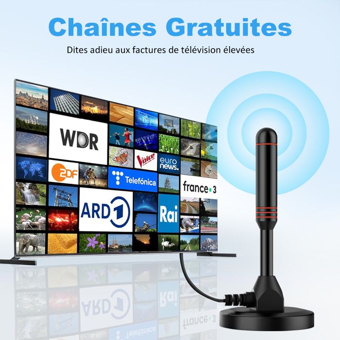Antenne TV Intérieure Ultra Puissante TNT HD 2024 – Réception 360° Longue Distance, Base Magnétique Solide, Idéale Pour 4K 1080P Et Toutes TV