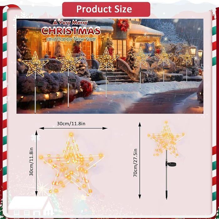 JOYSING 2 Lampes Solaires étoiles De Noël - 8 Modes, IP65 étanche, Lumière Blanche Chaude, Pour Jardin, Terrasse, Allée