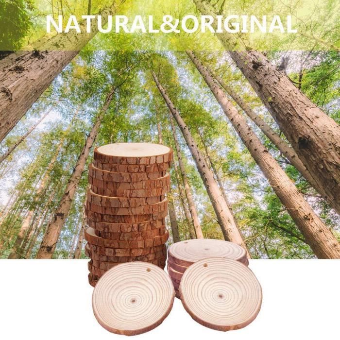 Tranches Bois Naturel 30 Pièces Trou Percé Ficelle Cercles