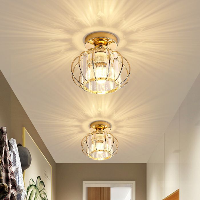 Plafonnier Cristal Or Stepeak - Lustre Moderne Avec Abat-jour Verre K9 Pour Salon, Chambre