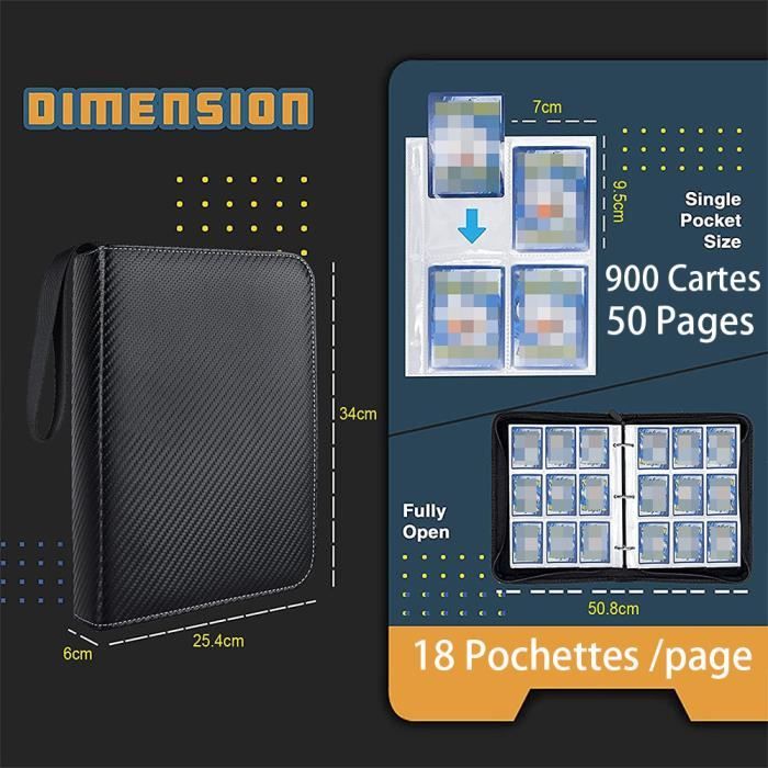 Classeur Pour Cartes à Collectionner 50 Pages 400 Pochettes - Fermeture éclair, PU Imperméable, Pages Transparentes, Pour Yugioh, Pokémon, Sport