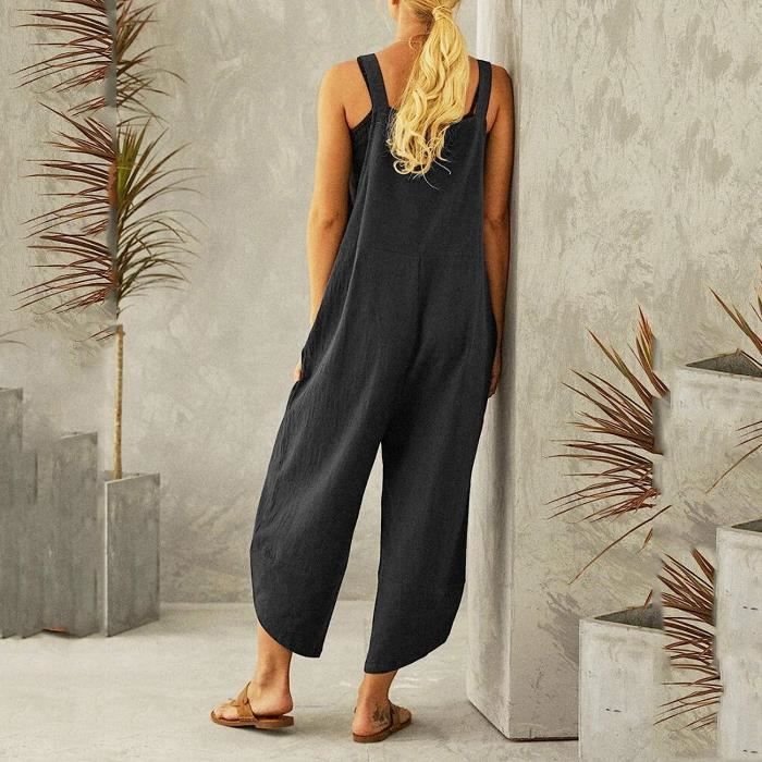 Salopette D'été Femme à Bretelles – Coupe Sarouel Ample, Poches, Extensible, Décontractée – Taille S à XXXXXL – Matière Chiffon
