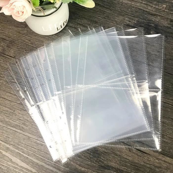 Lot de 10 Pochettes Organisateur Classeur en Plastique de Format A4, 4 Trous Étanches en PVC, pour Feuilles Mobiles, Planificateur, Photos, Documents, Timbres et Matrices de Découpe (2 Compartiments