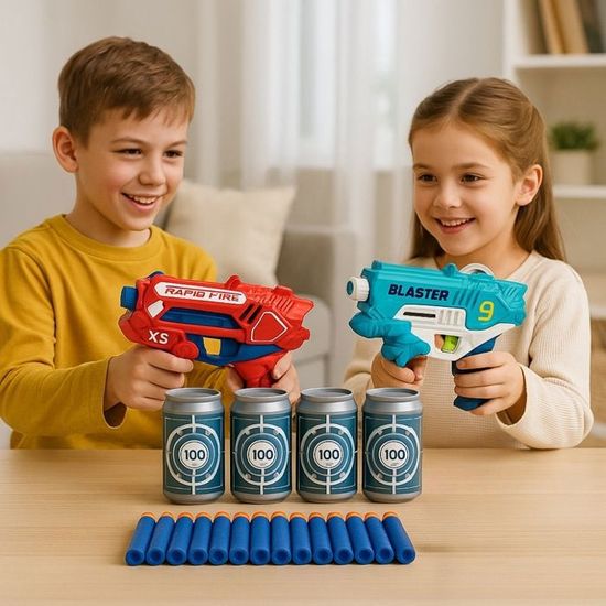 Jeu De Fléchettes Double Face Pour Enfants - 73 Cm - 2 Pistolets Et 20 Fléchettes - Cible Dino Et Chiffres - Dès 3 Ans