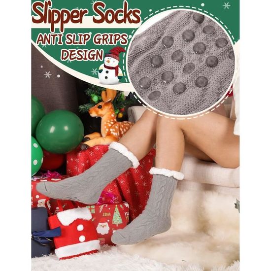 Chaussettes Chaussons Femme Polaire Antidérapantes - Hiver Chaud Douillet