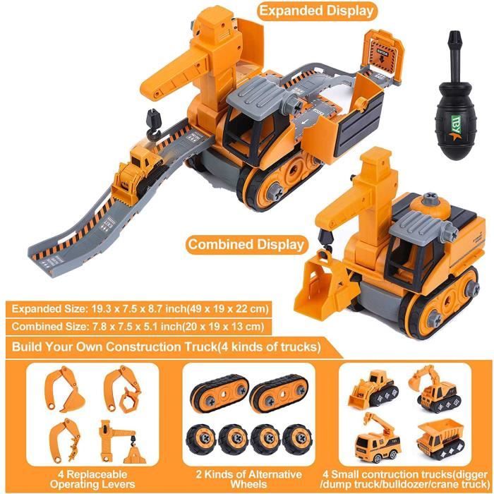 Mondo Construction Truck – Remorque Assemble-Playset 30 Pièces, Camion 4 En 1 Démontable